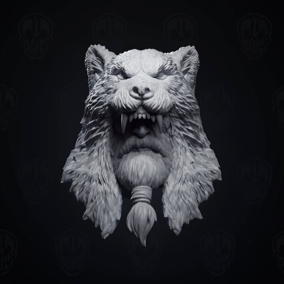 Bjorngrim the Beserker, bearskin helm viking head (unpainted)