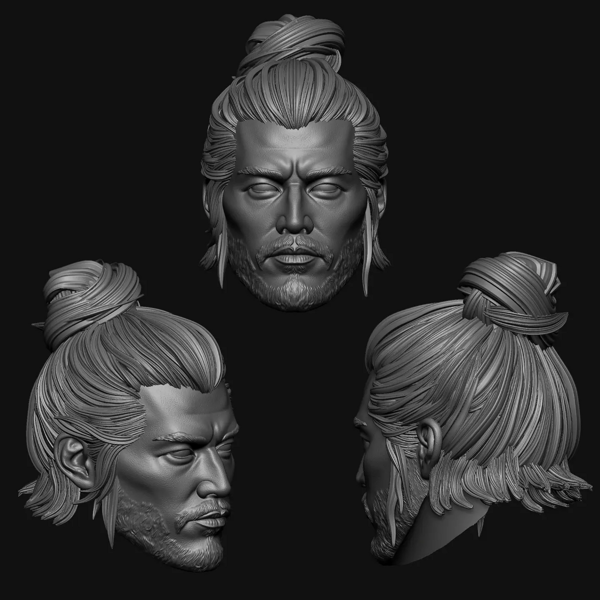 Ichiro Jiro Topknot Male Head - Mythic Legions 1.0 (unpainted)