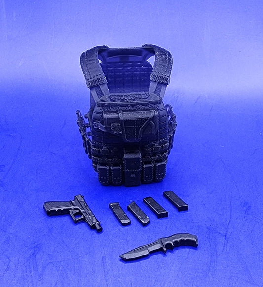 Voltar loadout: vest, handgun, 4 pistol mags, and knife - 1/12 scale