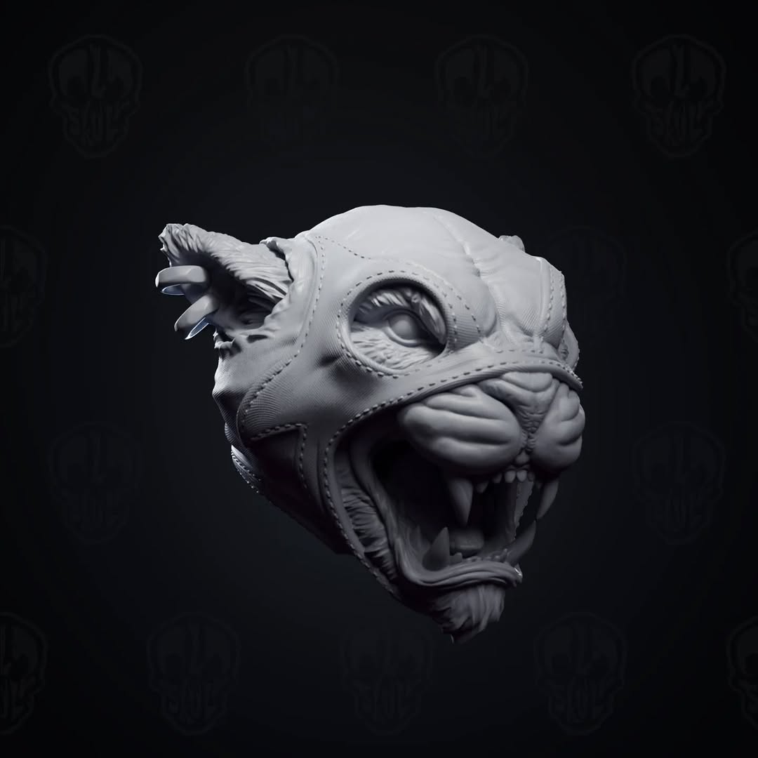 El Que Desgarra, were-jaguar luchador head (unpainted)