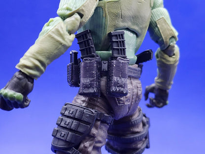 Belt with holster, handgun, 2 pistol mags, and 2 rifle mags - 1/12 scale 3d printed loadout
