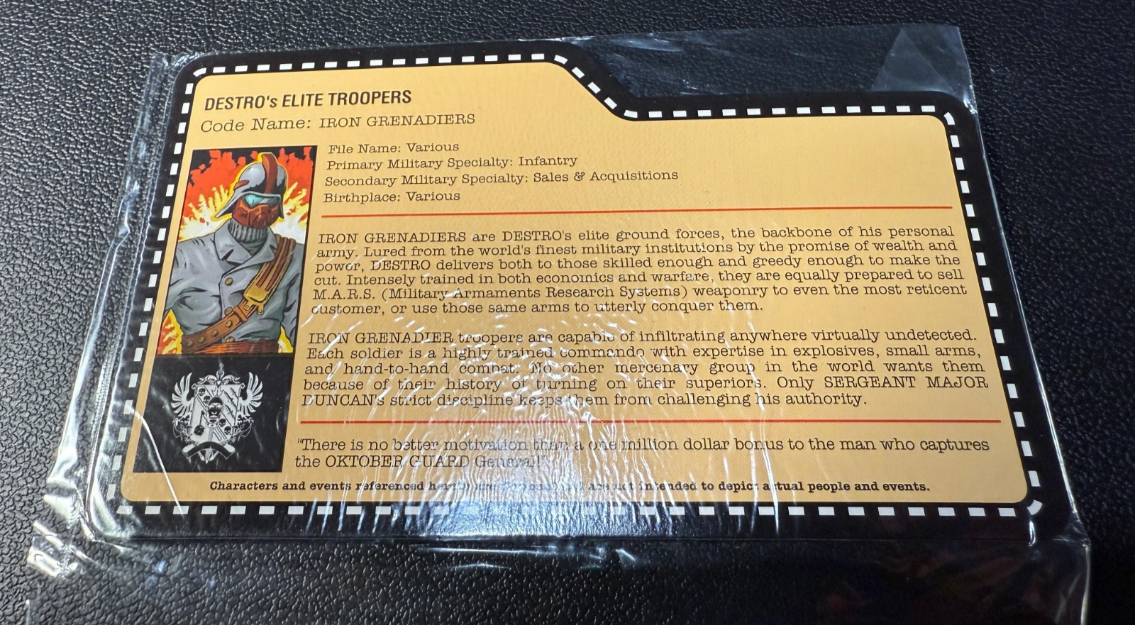 GI Joe JoeCon 2012 Iron Grenadier Destro's Elite Trooper Complete with file card2