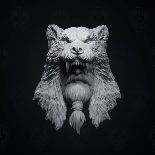 Bjorngrim the Beserker, bearskin helm viking head (unpainted)