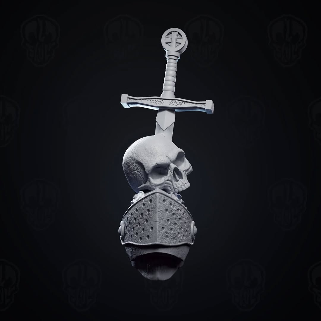 Skewebur, the excalibur homage knight head/sword (unpainted)