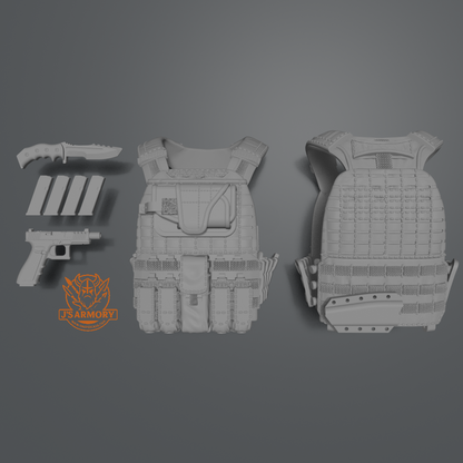 Voltar Vest loadout 1:10 scale - vest, handgun, 4 pistol mags, and knife