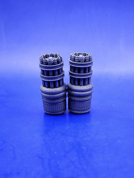 Pair (x2) of gun metal GI Joe bat mini "gatling gun" - 1/12 scale BAT Attachments