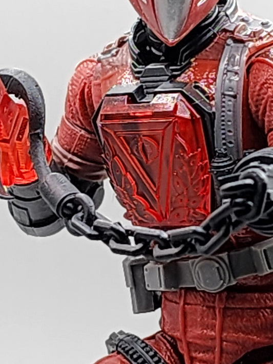 Pack of 3 transparent RED Crimson Guard GI Joe BAT chest pieces - 1/12 scale