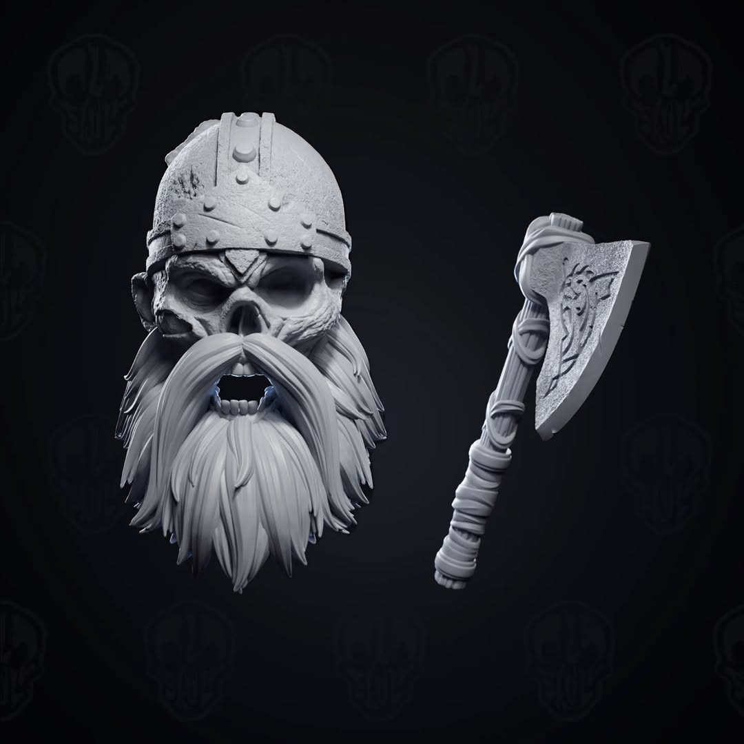 Hrolfinn Cold-Heart, ancient Draugr undead viking head (unpainted)