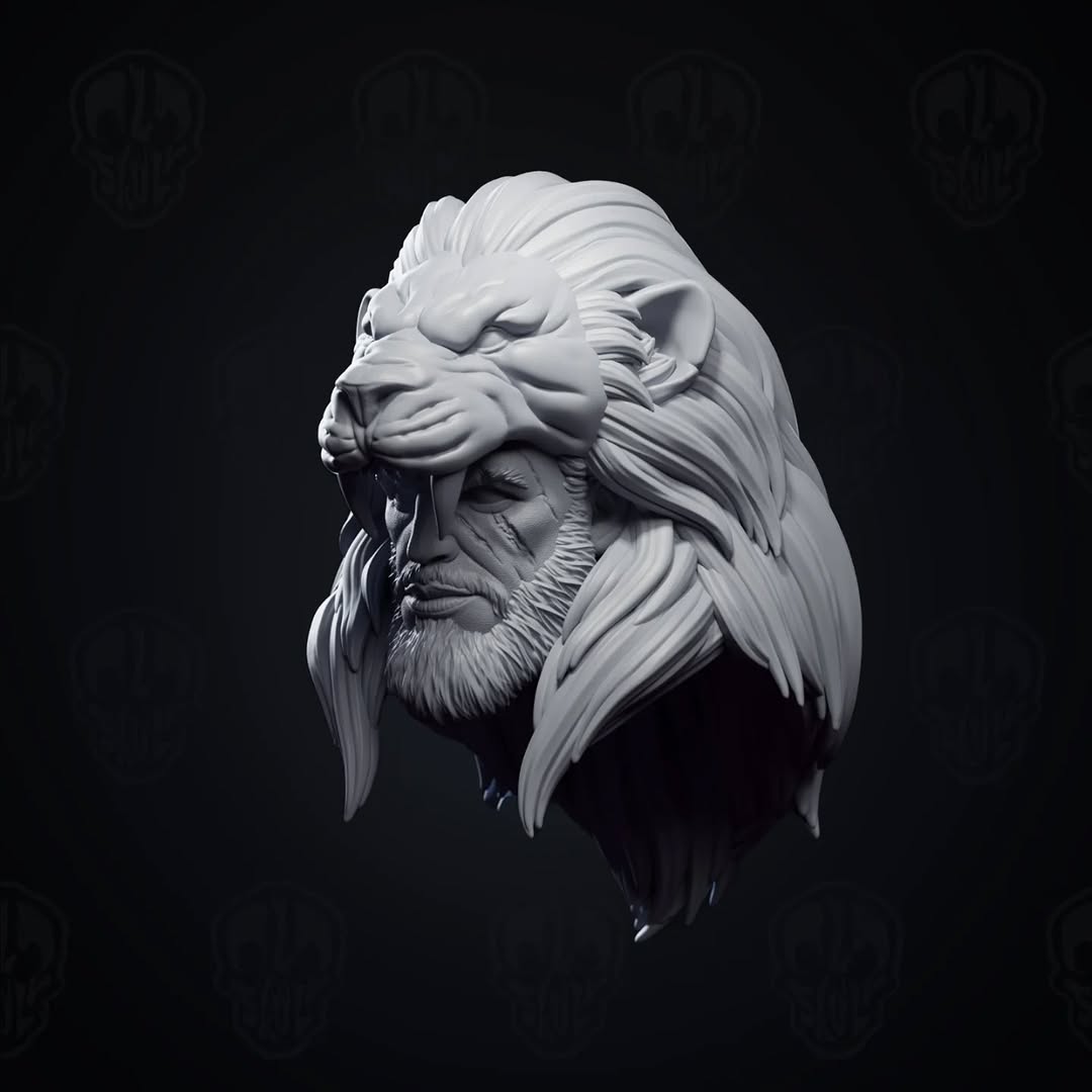 Heracles with Lion Skin, ancient greek demi-god head (unpainted)