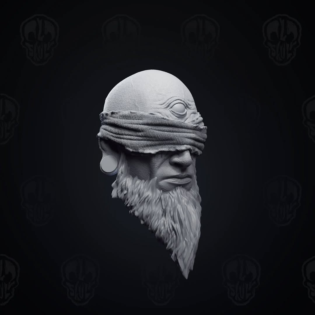 Ezrath v2, the blindfolded awakened sorcerer head (unpainted)