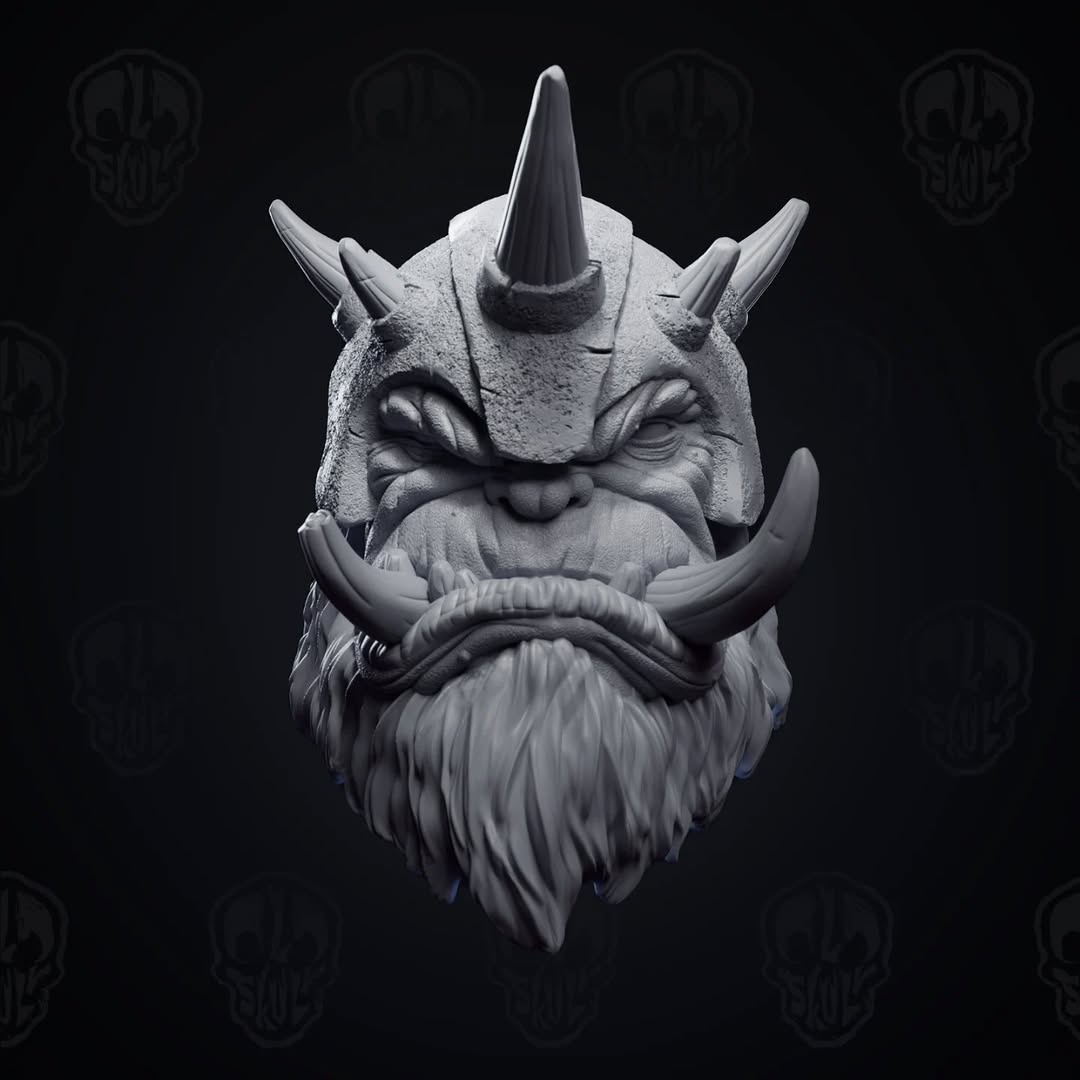 War King Thunderjaw, the helmeted ogre king head (unpainted)