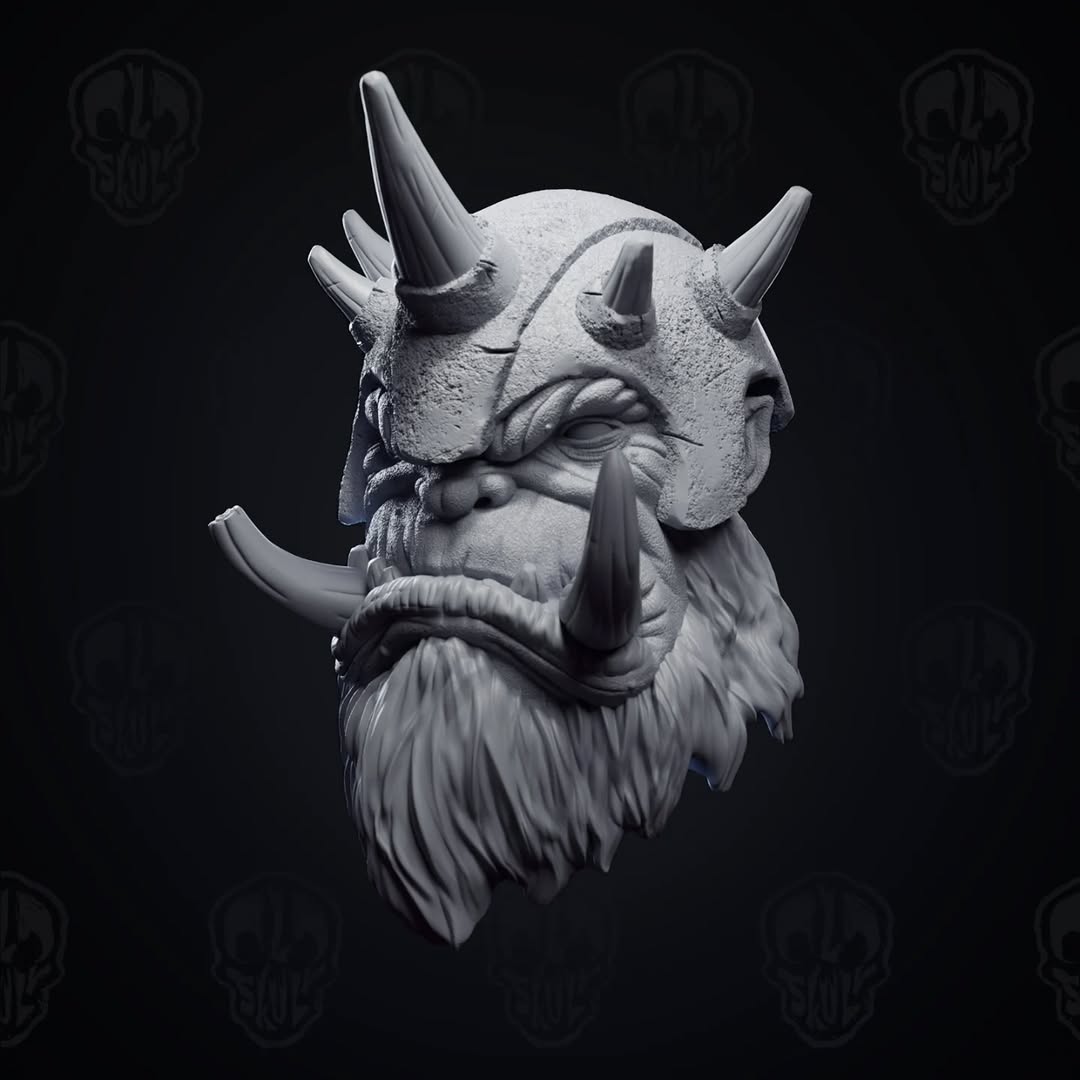 War King Thunderjaw, the helmeted ogre king head (unpainted)